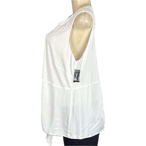 INC International 0X White Split Neckline Button Down Tie Waist Sleeveless Shirt - Picture 5 of 6